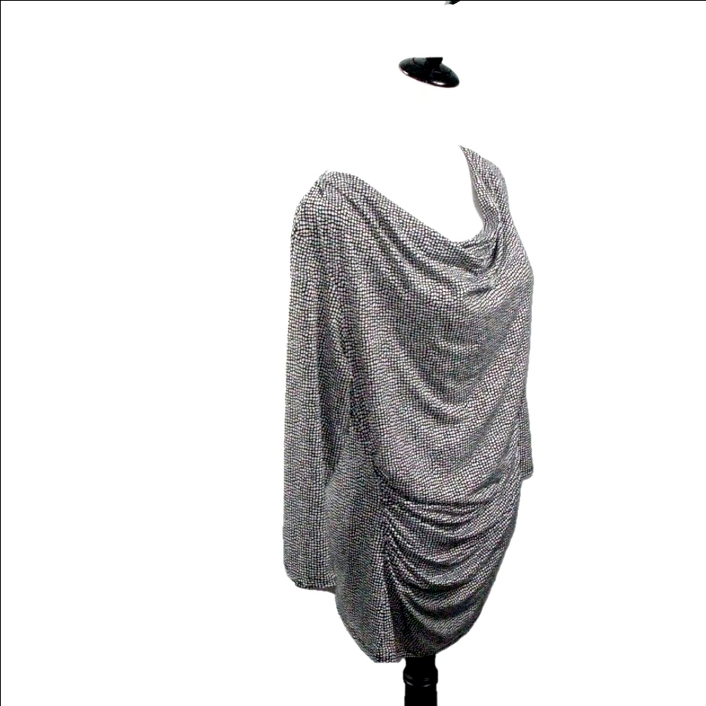 Chaus Black/White Patterned Draping Neckline Long Sleeve Size Large
